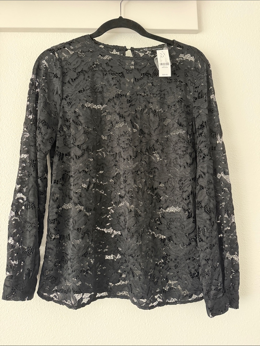 Women's Black Lace Long-Sleeve Blouse